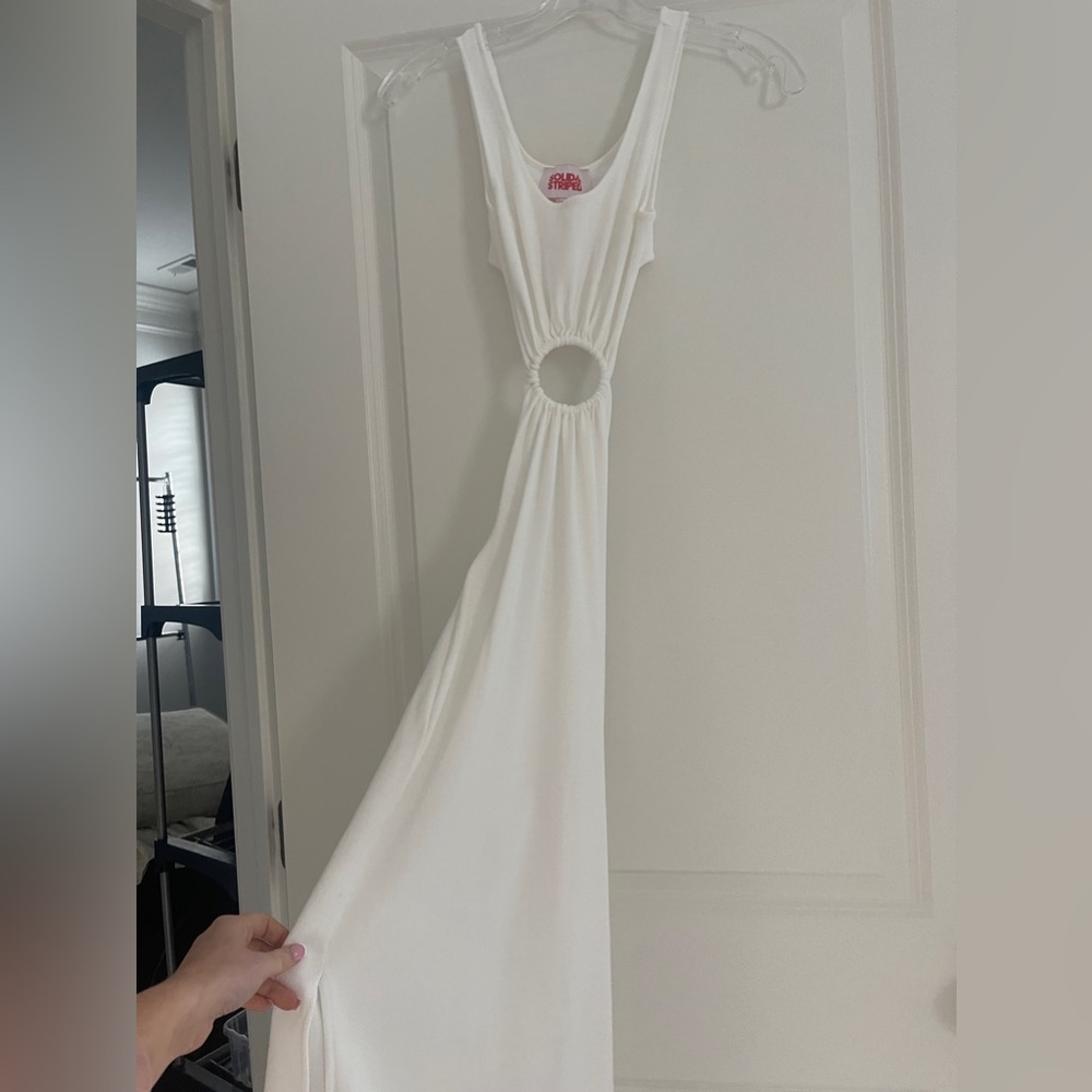 Solid and striped white maxi dress